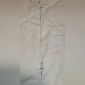 Silver Tone Cross Necklace w Gold Tone Heart Christian Pendant